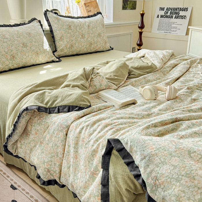 91家纺网 家纺一手货源 找家纺 仟网汇 2025新款赫本风四件套 赫本风-花束绿