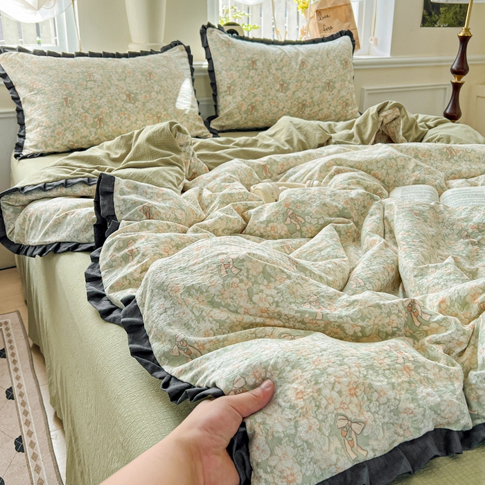 91家纺网 家纺一手货源 找家纺 仟网汇 2025新款赫本风四件套 赫本风-花束绿