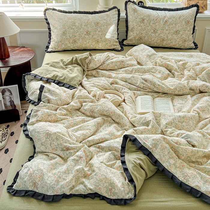 91家纺网 家纺一手货源 找家纺 仟网汇 2025新款赫本风四件套 赫本风-花束绿