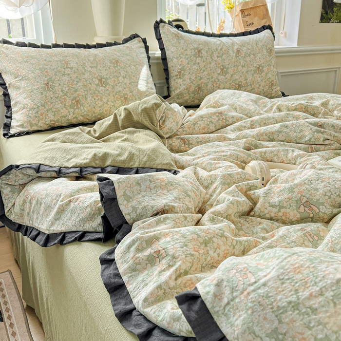 91家纺网 家纺一手货源 找家纺 仟网汇 2025新款赫本风四件套 赫本风-花束绿