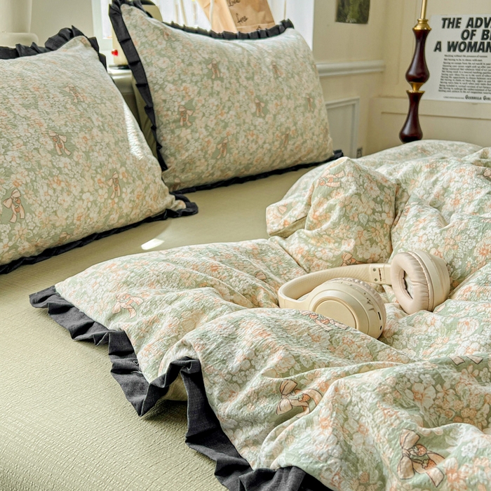 91家纺网 家纺一手货源 找家纺 仟网汇 2025新款赫本风四件套 赫本风-花束绿