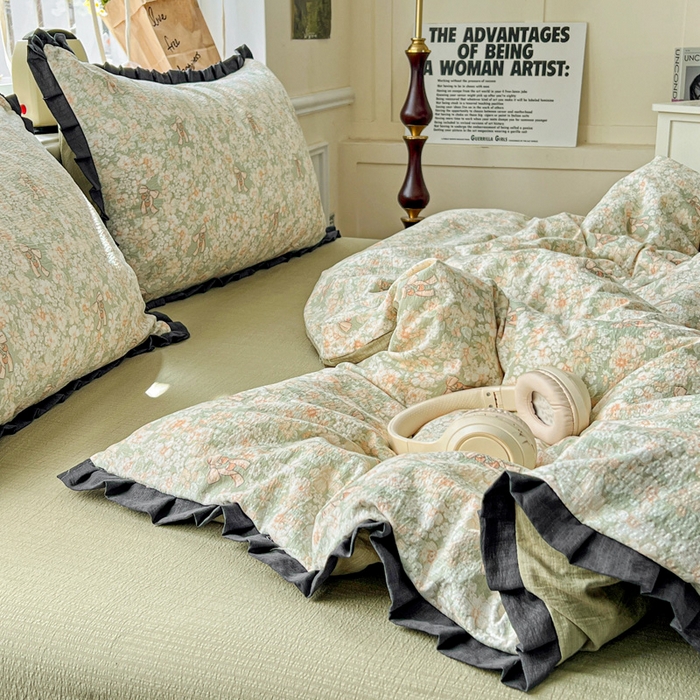 91家纺网 家纺一手货源 找家纺 仟网汇 2025新款赫本风四件套 赫本风-花束绿