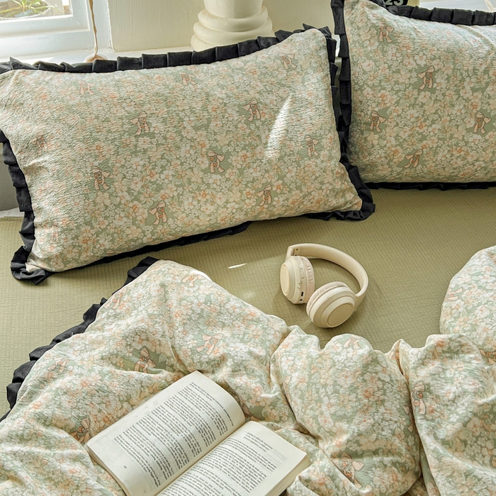 91家纺网 家纺一手货源 找家纺 仟网汇 2025新款赫本风四件套 赫本风-花束绿