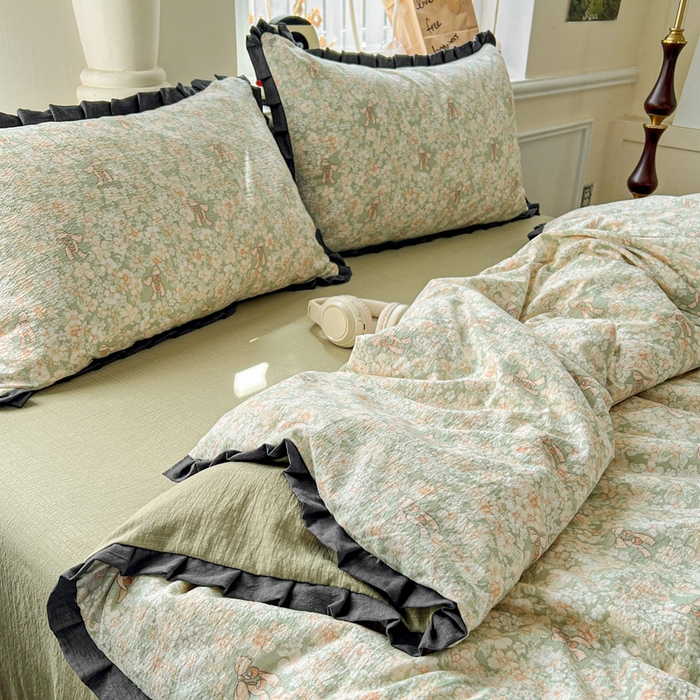 91家纺网 家纺一手货源 找家纺 仟网汇 2025新款赫本风四件套 赫本风-花束绿