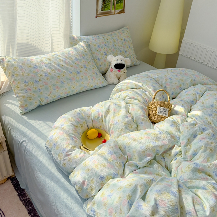 91家纺网 家纺一手货源 找家纺 竹合家纺 2025新品云感皱皱四件套跑量款小清新四件套