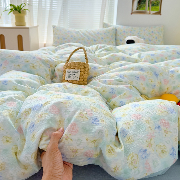 91家纺网 家纺一手货源 找家纺 竹合家纺 2025新品云感皱皱四件套跑量款小清新四件套