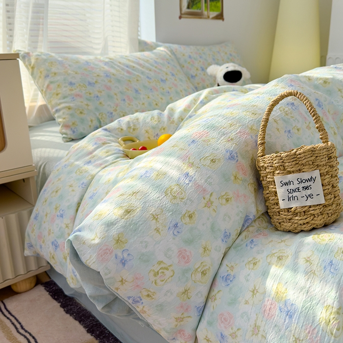 91家纺网 家纺一手货源 找家纺 竹合家纺 2025新品云感皱皱四件套跑量款小清新四件套