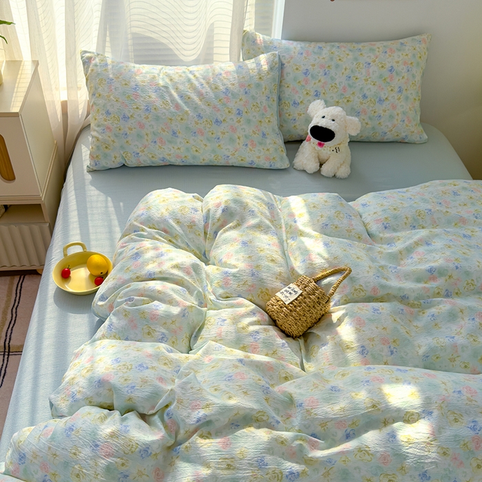 91家纺网 家纺一手货源 找家纺 竹合家纺 2025新品云感皱皱四件套跑量款小清新四件套