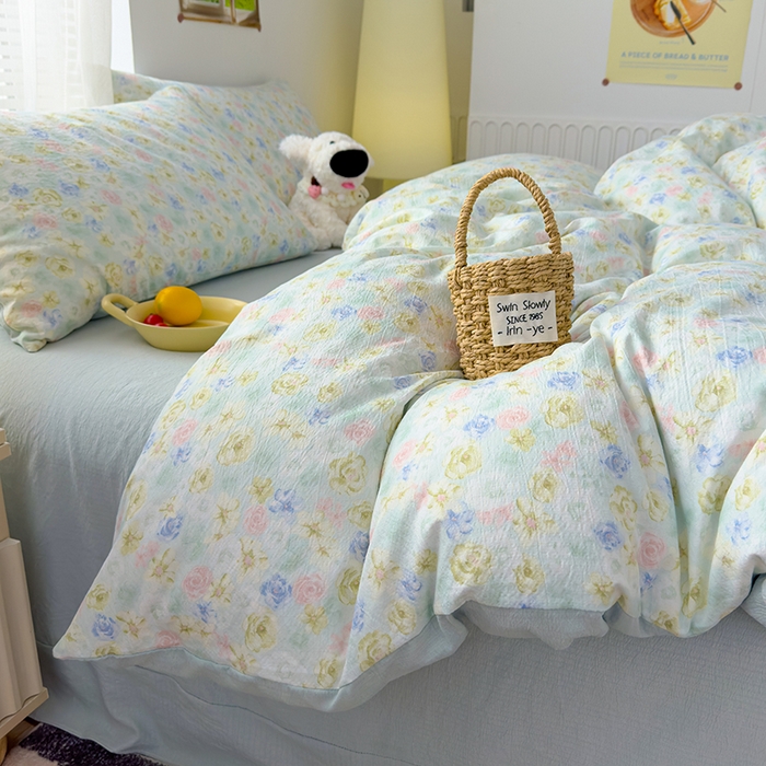 91家纺网 家纺一手货源 找家纺 竹合家纺 2025新品云感皱皱四件套跑量款小清新四件套