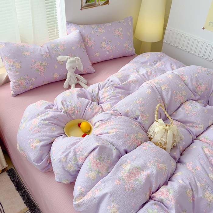 竹合家纺 2025新品云感皱皱四件套跑量款小清新四件套