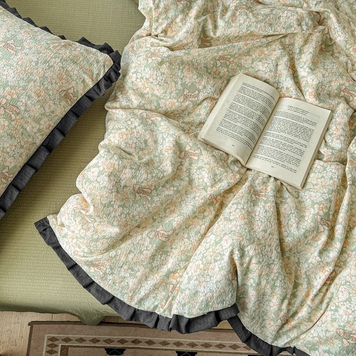 91家纺网 家纺一手货源 找家纺 仟网汇 2025新款赫本风四件套 赫本风-花束绿