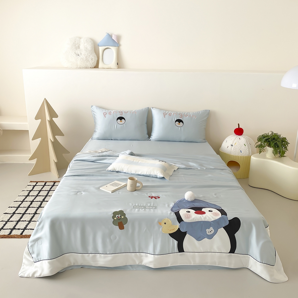 （总）星野 2025新款60S进口奥地利兰精天丝贴布绣蚕丝夏被-企鹅Q仔