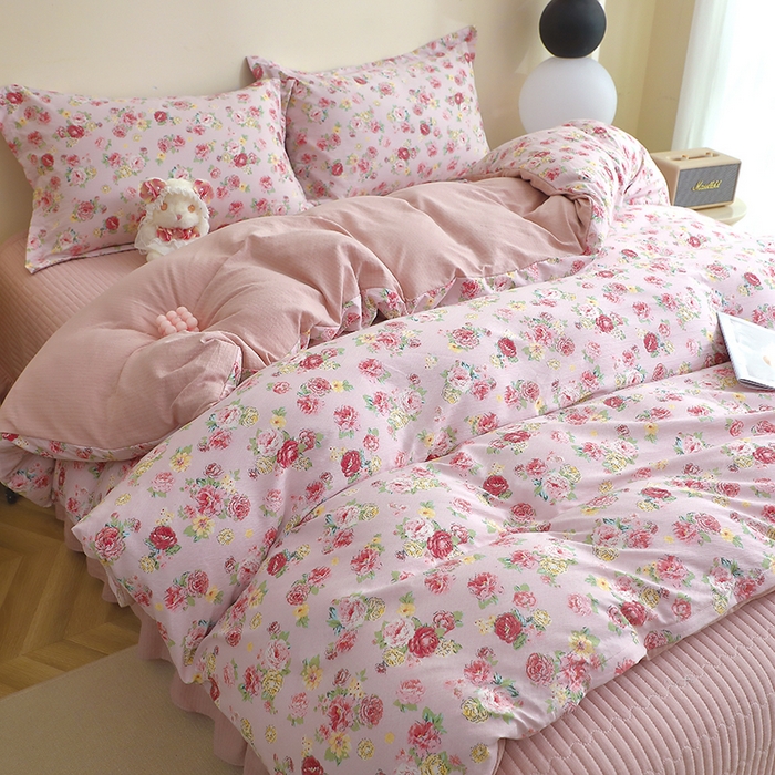 91家纺网 家纺一手货源 找家纺 （总）仟网汇 2025新款亲肤皱皱棉四件套皱皱纱四件套