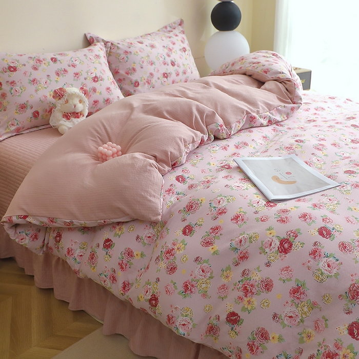 91家纺网 家纺一手货源 找家纺 （总）仟网汇 2025新款亲肤皱皱棉四件套皱皱纱四件套