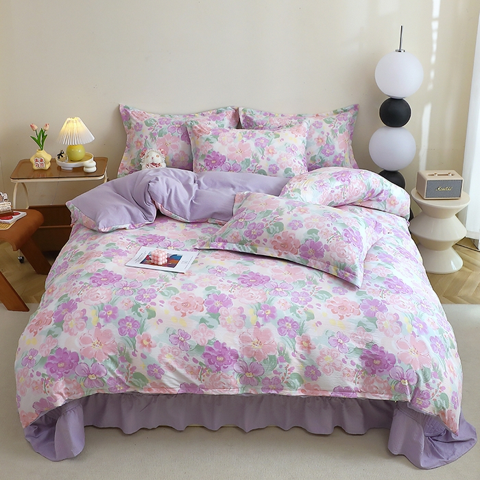 91家纺网 家纺一手货源 找家纺 （总）仟网汇 2025新款亲肤皱皱棉四件套皱皱纱四件套