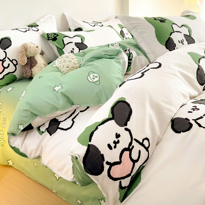 91家纺网 家纺一手货源 找家纺 港岛妹妹 2025年春夏新款芦荟棉印花四件套 淘气萌宠