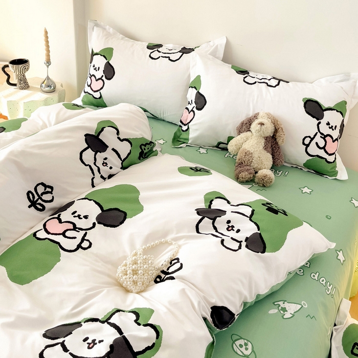 91家纺网 家纺一手货源 找家纺 港岛妹妹 2025年春夏新款芦荟棉印花四件套 淘气萌宠