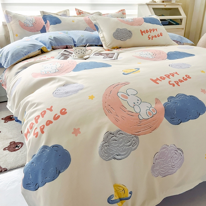 91家纺网 家纺一手货源 找家纺 港岛妹妹 2025年春夏新款芦荟棉印花四件套 星月兔