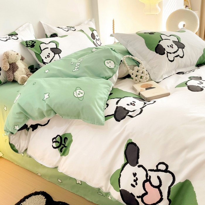 91家纺网 家纺一手货源 找家纺 港岛妹妹 2025年春夏新款芦荟棉印花四件套 淘气萌宠