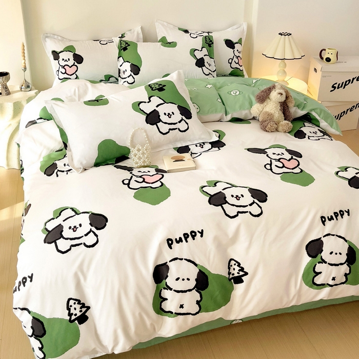 91家纺网 家纺一手货源 找家纺 港岛妹妹 2025年春夏新款芦荟棉印花四件套 淘气萌宠