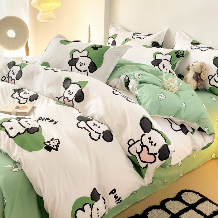 91家纺网 家纺一手货源 找家纺 港岛妹妹 2025年春夏新款芦荟棉印花四件套 淘气萌宠