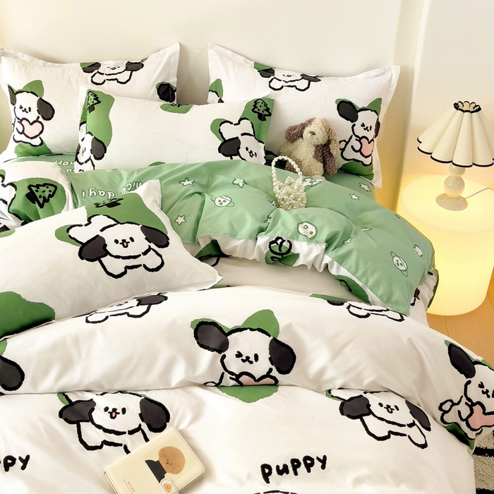 91家纺网 家纺一手货源 找家纺 港岛妹妹 2025年春夏新款芦荟棉印花四件套 淘气萌宠