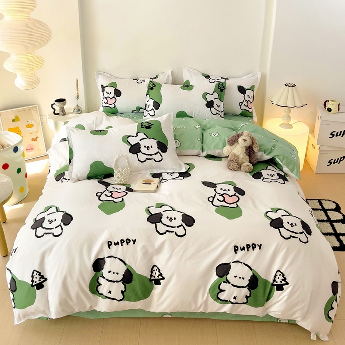 港岛妹妹 2025年春夏新款芦荟棉印花四件套 淘气萌宠