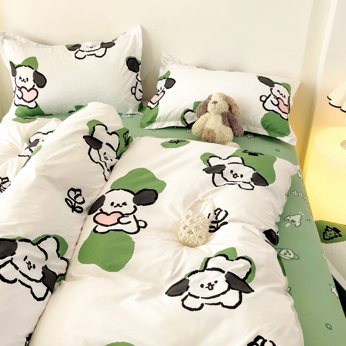 91家纺网 家纺一手货源 找家纺 港岛妹妹 2025年春夏新款芦荟棉印花四件套 淘气萌宠