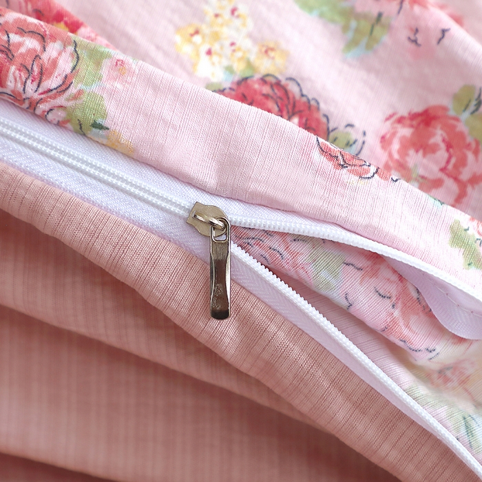 91家纺网 家纺一手货源 找家纺 仟网汇 2025新款亲肤皱皱棉四件套皱皱纱四件套 玫瑰花园-红