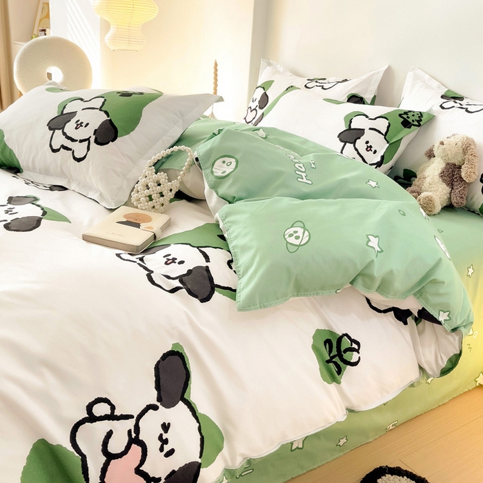 91家纺网 家纺一手货源 找家纺 港岛妹妹 2025年春夏新款芦荟棉印花四件套 淘气萌宠