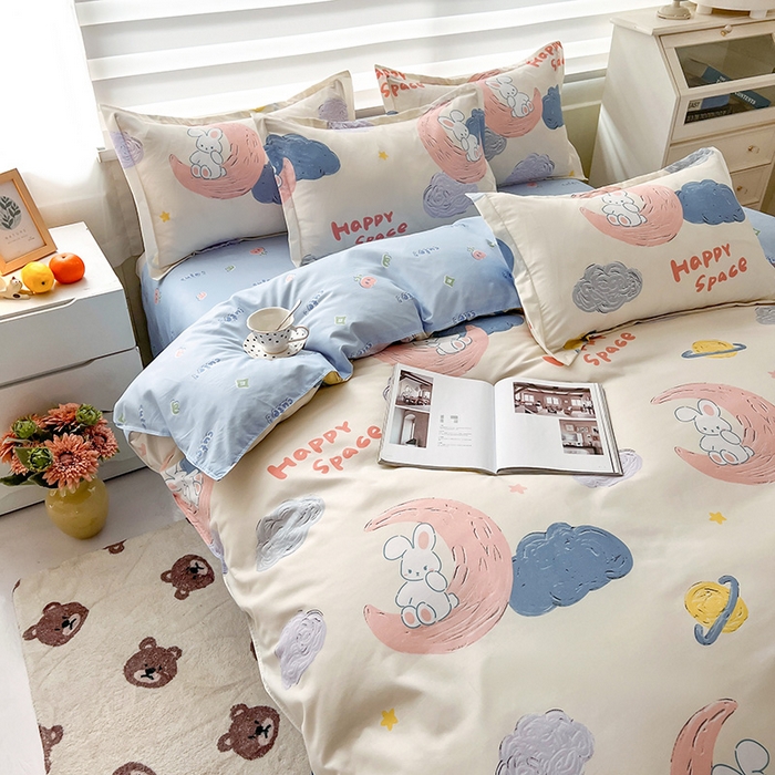 91家纺网 家纺一手货源 找家纺 港岛妹妹 2025年春夏新款芦荟棉印花四件套 星月兔