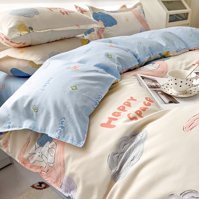 91家纺网 家纺一手货源 找家纺 港岛妹妹 2025年春夏新款芦荟棉印花四件套 星月兔