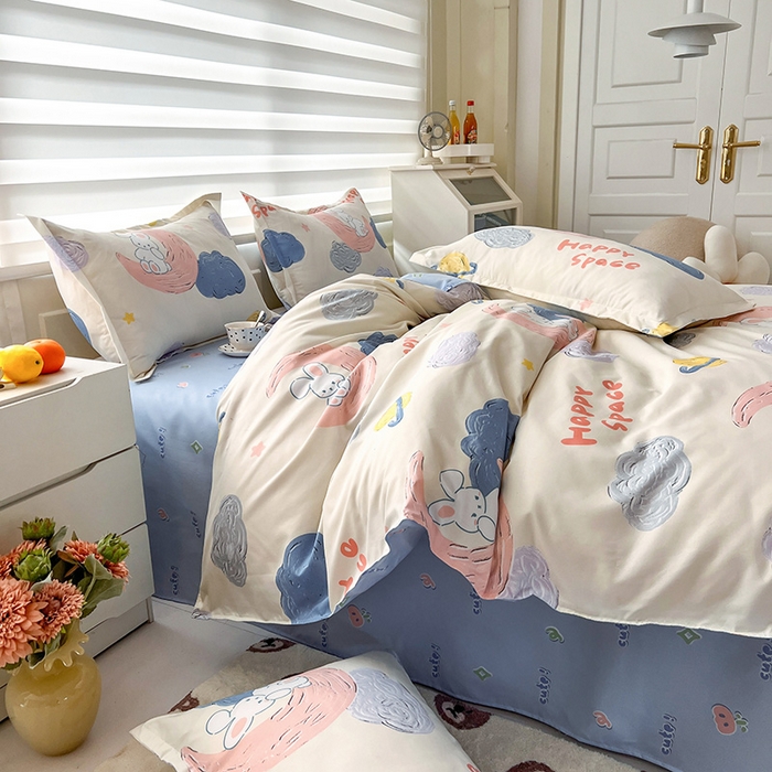 91家纺网 家纺一手货源 找家纺 港岛妹妹 2025年春夏新款芦荟棉印花四件套 星月兔