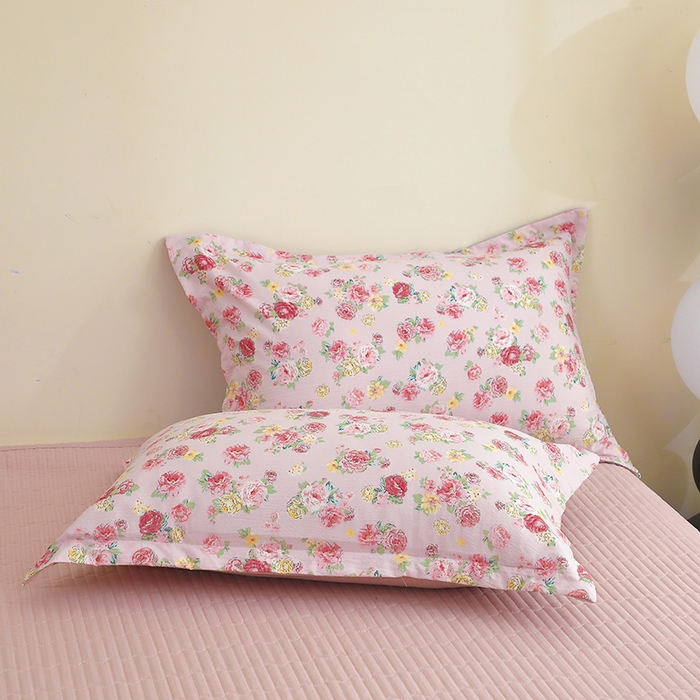 91家纺网 家纺一手货源 找家纺 仟网汇 2025新款亲肤皱皱棉四件套皱皱纱四件套 玫瑰花园-红