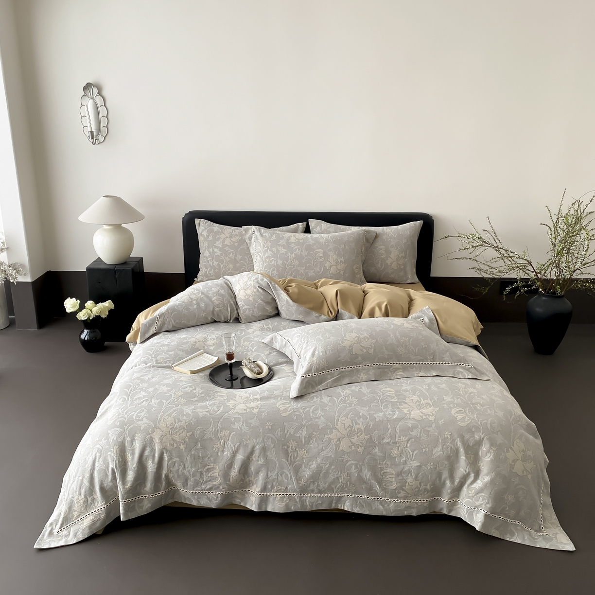 91家纺网 家纺一手货源 找家纺 （总）赫帛 2025新款60支全棉双层纱四件套-藤语