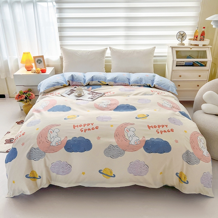 91家纺网 家纺一手货源 找家纺 港岛妹妹 2025年春夏新款芦荟棉印花四件套 星月兔