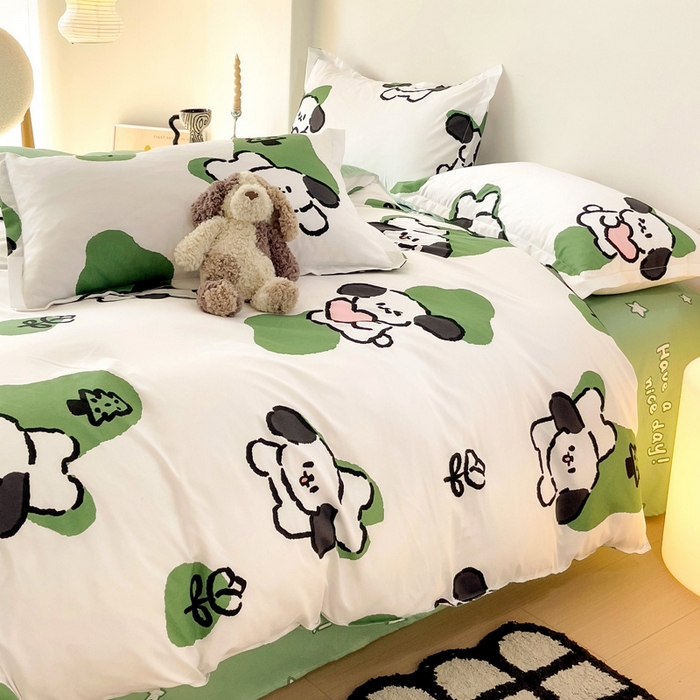 91家纺网 家纺一手货源 找家纺 港岛妹妹 2025年春夏新款芦荟棉印花四件套 淘气萌宠