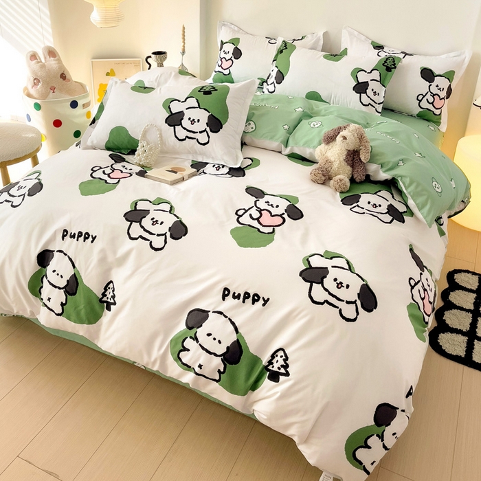 91家纺网 家纺一手货源 找家纺 港岛妹妹 2025年春夏新款芦荟棉印花四件套 淘气萌宠