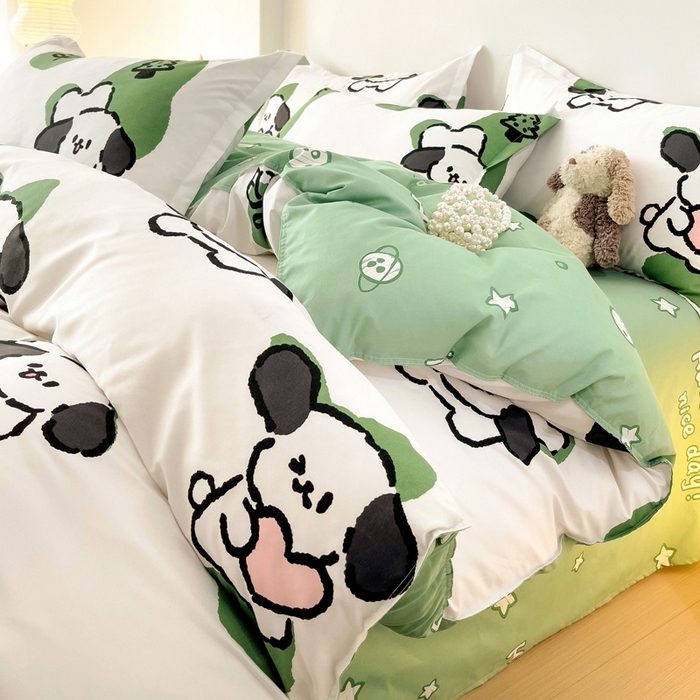 91家纺网 家纺一手货源 找家纺 港岛妹妹 2025年春夏新款芦荟棉印花四件套 淘气萌宠