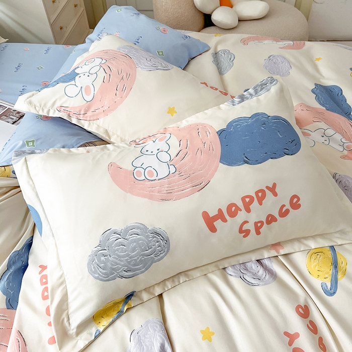 91家纺网 家纺一手货源 找家纺 港岛妹妹 2025年春夏新款芦荟棉印花四件套 星月兔