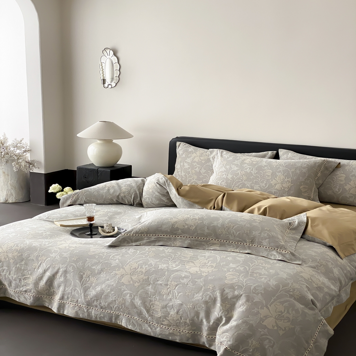 91家纺网 家纺一手货源 找家纺 （总）赫帛 2025新款60支全棉双层纱四件套-藤语