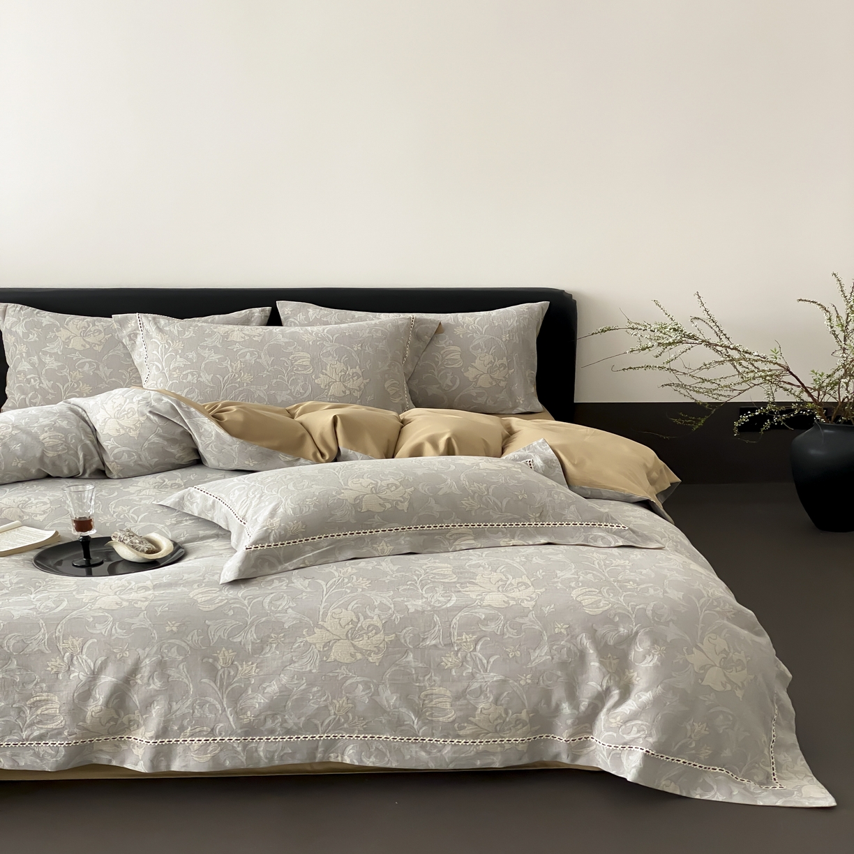 91家纺网 家纺一手货源 找家纺 （总）赫帛 2025新款60支全棉双层纱四件套-藤语