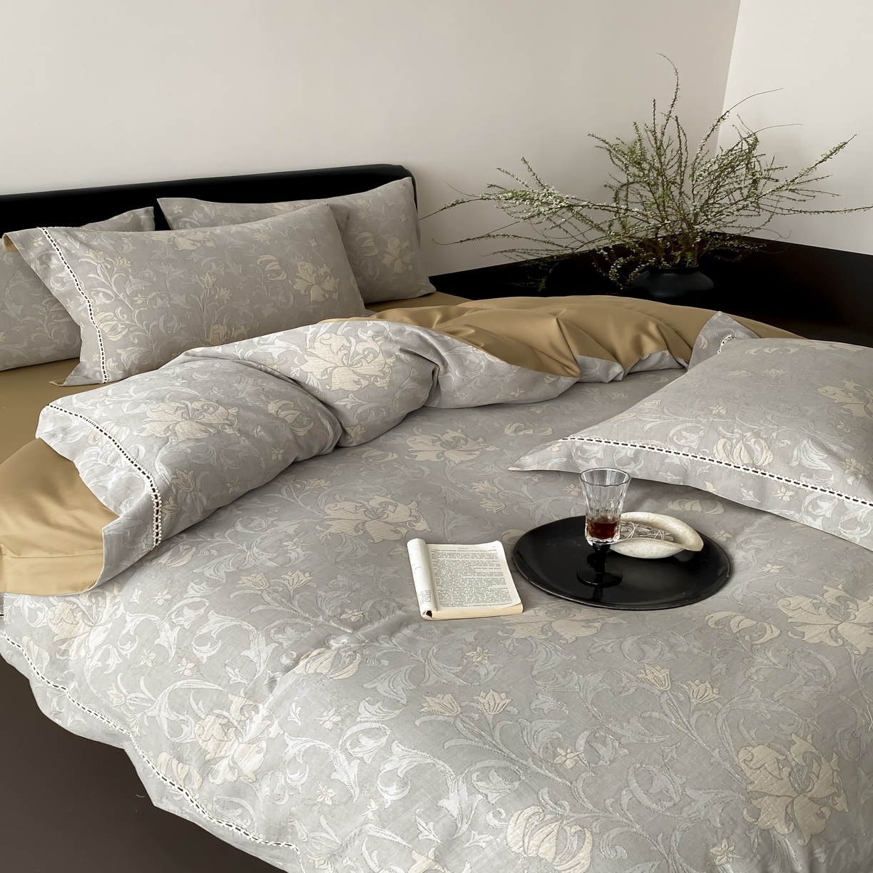 91家纺网 家纺一手货源 找家纺 （总）赫帛 2025新款60支全棉双层纱四件套-藤语