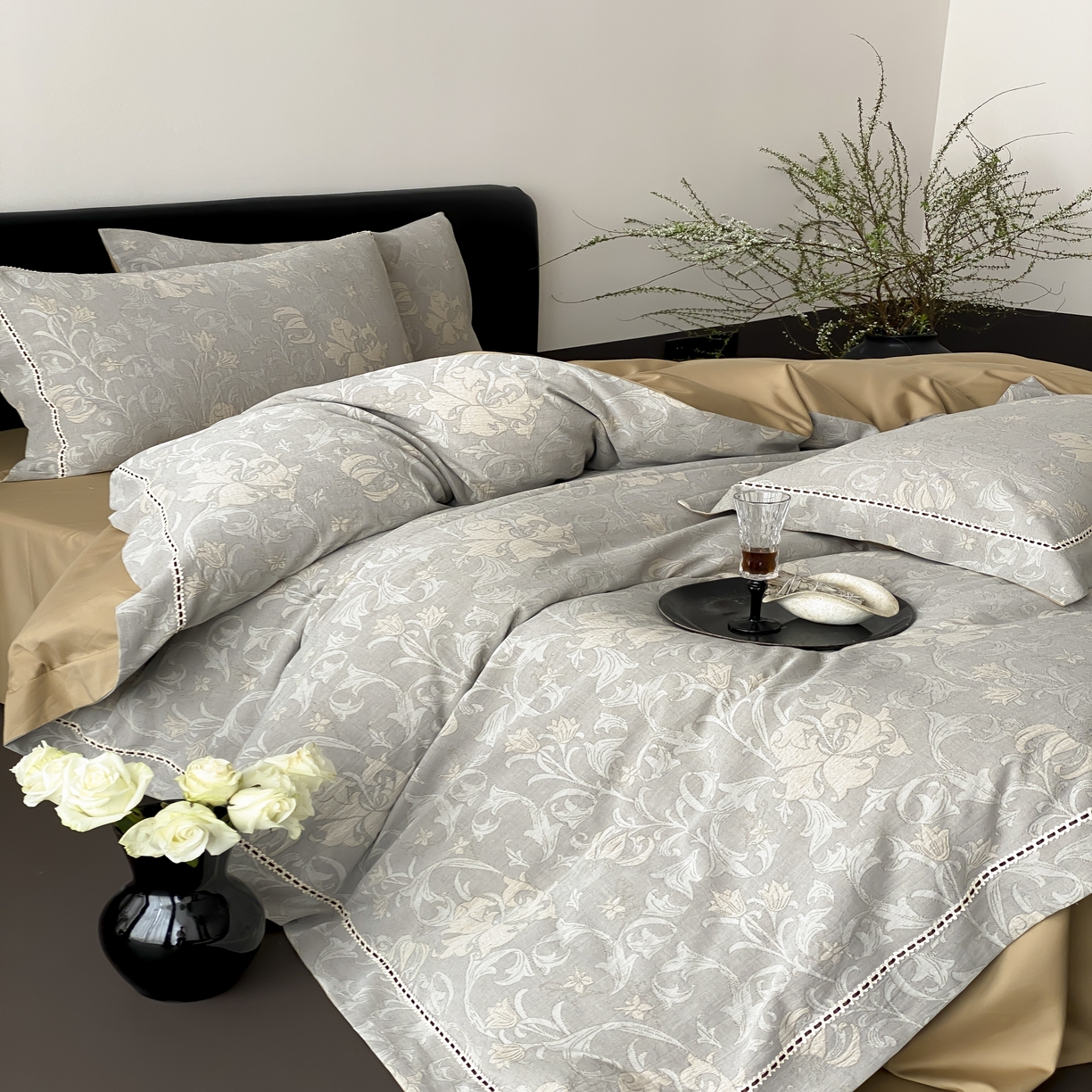 91家纺网 家纺一手货源 找家纺 （总）赫帛 2025新款60支全棉双层纱四件套-藤语