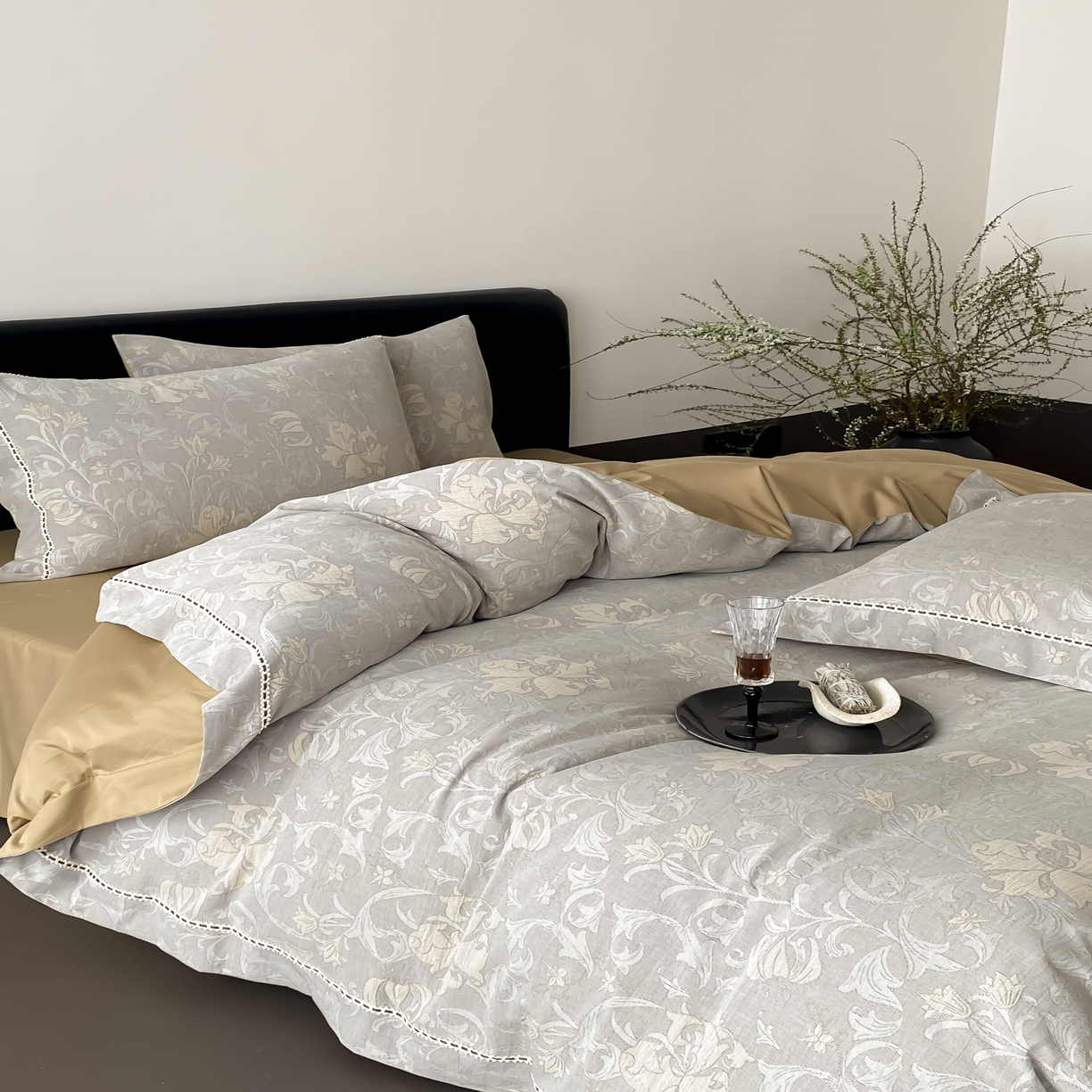 91家纺网 家纺一手货源 找家纺 （总）赫帛 2025新款60支全棉双层纱四件套-藤语