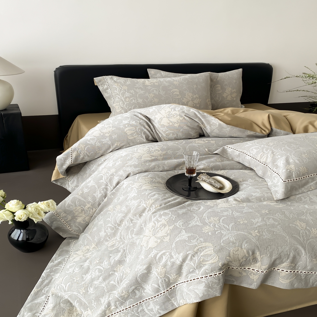 91家纺网 家纺一手货源 找家纺 （总）赫帛 2025新款60支全棉双层纱四件套-藤语