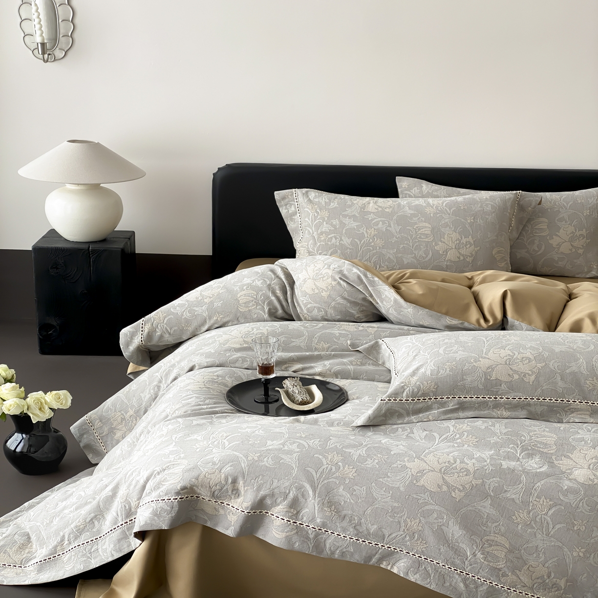 91家纺网 家纺一手货源 找家纺 （总）赫帛 2025新款60支全棉双层纱四件套-藤语