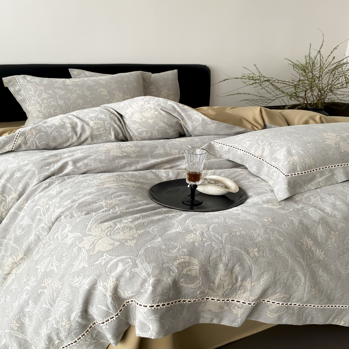 91家纺网 家纺一手货源 找家纺 （总）赫帛 2025新款60支全棉双层纱四件套-藤语