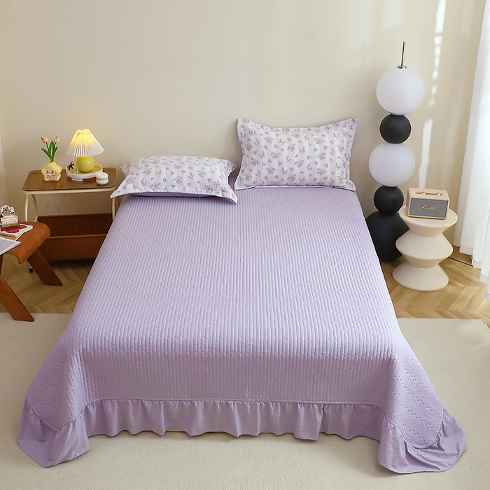 91家纺网 家纺一手货源 找家纺 仟网汇 2025新款亲肤皱皱棉四件套皱皱纱四件套 半暖时光-紫