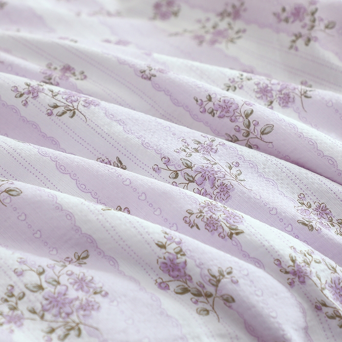 91家纺网 家纺一手货源 找家纺 仟网汇 2025新款亲肤皱皱棉四件套皱皱纱四件套 半暖时光-紫